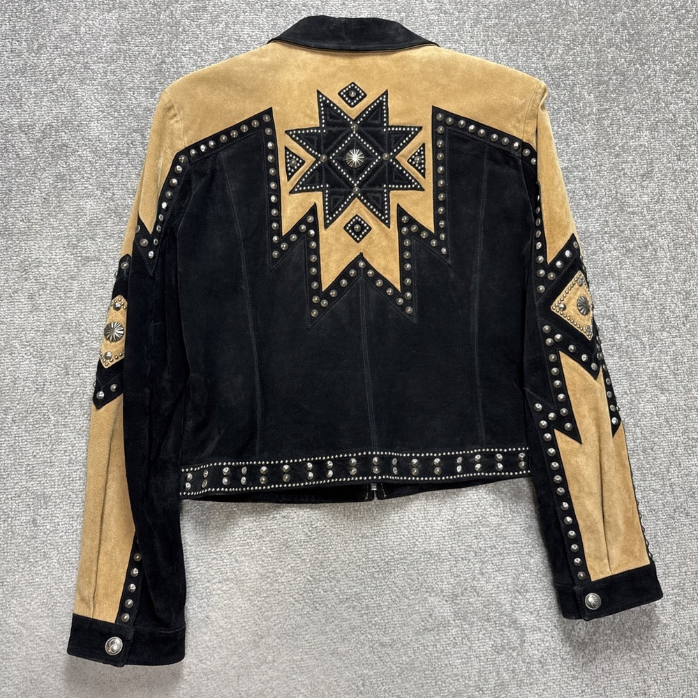 Cripple Creek Large Western Leather Suede Jacket Star Cowgirl Studded Festival - Picture 1 of 11